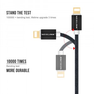 1m VOXLINK datový a nabíjací kábel s nylonovým opletením čierny pre iPhone 5 6 7 8 X